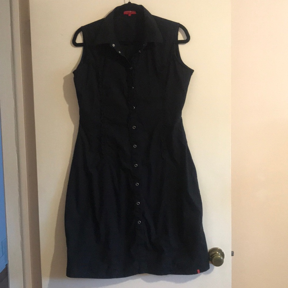 Black Stretchy Shirt Dress L